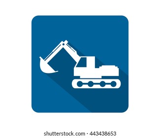 blue white excavator excavation heavy machinery builder image vector icon logo