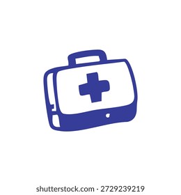 Un icono azul y blanco del botiquín de primeros auxilios con una cruz azul.