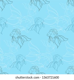 BLUE AND WHITE FISH ON A BLUE BACKGROUND, SEAMLESS PATTERN, VECTOR ILLUSTRATION. FIGURE FOR WALLPAPERS, PACKAGING PAPER, printing on fabric