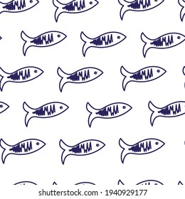 Blue and white fish vector pattern 