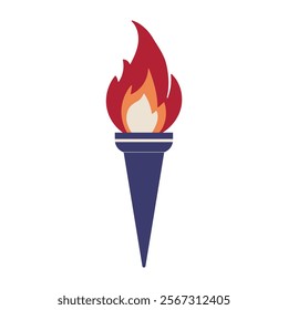 A blue and white flame with a red tip. The flame is lit and is surrounded by a blue and white circle