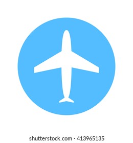 Blue and white flat simple plane icon, vector