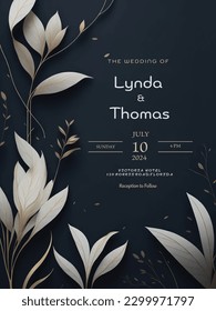 Blue and White flora watercolor wedding invitation vector Luxury background and template layout design for invite card,