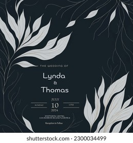 Blue and White flora watercolor wedding invitation vector Luxury background and template layout design for invite card,