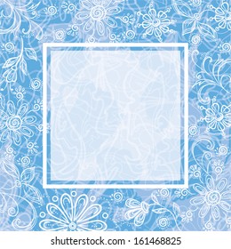 Blue - white floral background with the frame. Eps10, contains transparencies. Vector