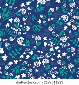Blue and white floral Hamptons Style Jasmine vector seamless pattern
