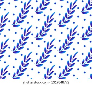 blue and white floral leaves seamless pattern, porcelain background with leafs for design textile, ceramic, chinaware, wallpapers, print, gift wrap, scrapbook, vector illustration