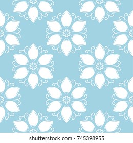 Blue and white floral ornament. Seamless pattern for textile and wallpapers