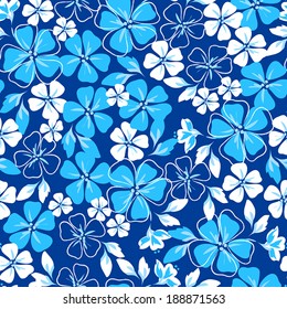 Blue and white floral seamless pattern .