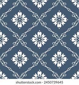 Blue and white floral seamless pattern. Abstract vector ornament template. Paisley elements. Great for fabric, invitation, background, wallpaper, decoration, packaging or any desired idea.