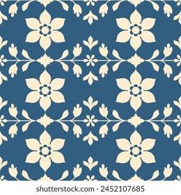 Patrón floral azul y blanco sin costuras. Plantilla de adorno de Vector Abstractas. Elementos Paisley. Ideal para tela, invitación, fondo, Fondo de pantalla, decoración, embalaje o cualquier idea deseada.