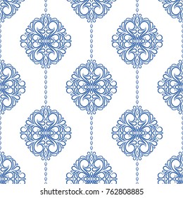 Blue with white floral seamless pattern. Ornament, paisley elements. Traditional, Ethnic, Turkish, Indian motifs. Great for fabric and textile, wallpaper, packaging or any desired idea. 