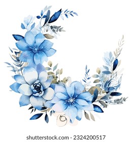 Blue white floral watercolor with geometric frame