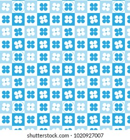 blue and white flower checkered with dashed line circle pattern background vector illustration image