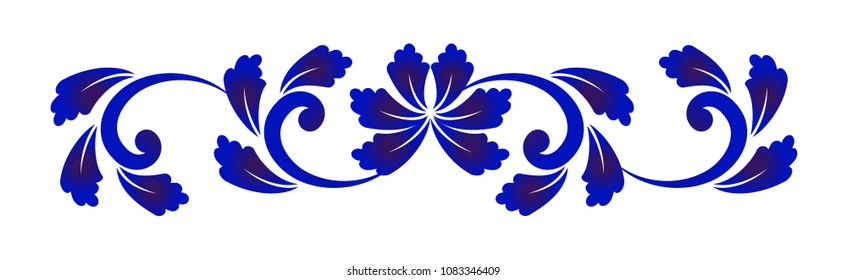 blue and white flower decorative element for design porcelain and ceramic, Beautiful floral pattern, vector illustration