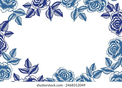 A blue and white flower design with a white background. The blue and white flowers are arranged in a circle, with some flowers overlapping each other. The design gives off a sense of calmness