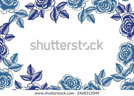 A blue and white flower design with a white background. The blue and white flowers are arranged in a circle, with some flowers overlapping each other. The design gives off a sense of calmness