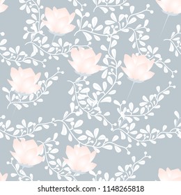 blue and white flower and leave seamless pattern