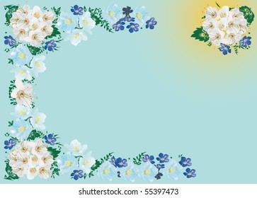 blue and white flowers frame decoration