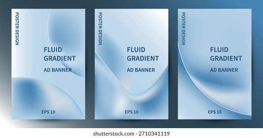 Conjunto de Plantilla de Vector de Anuncio de gradiente de fluido azul y blanco