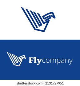 blue and white flying bird logo design