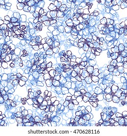 Blue and white forget me not. layered vector seamless pattern
