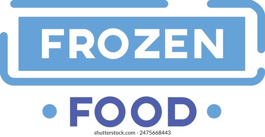 Blue white frozen food label graphic. Simple design frozen food signage vector illustration. Bold text logo isolated white background