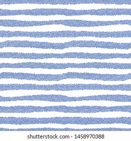 Blue and white fun dotted seamless vector pattern with stripes created from dots. Surface pattern design for fabric, scrapbooking, wallpaper projects or backgrounds.