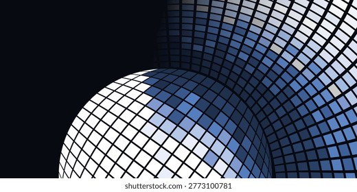 Blue and White Futuristic 3D Square Mosaic Curved Surface - Geometric Pattern, Abstract Vector Background, Texture Design, Technology or Science Template with Copy Space