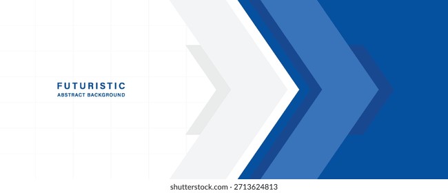 Blauer und weißer futuristischer abstrakter Hintergrund mit Chevron-Pfeilen. Modernes Technologie-Banner, digitale Daten oder Vorlage für Unternehmenspräsentationen