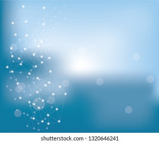 Blue and white  Geometric abstract background with connected line and dots. Vector illustration.
