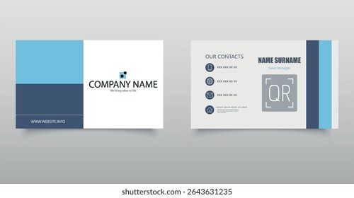 Blue and white geometric business card. Editable file
