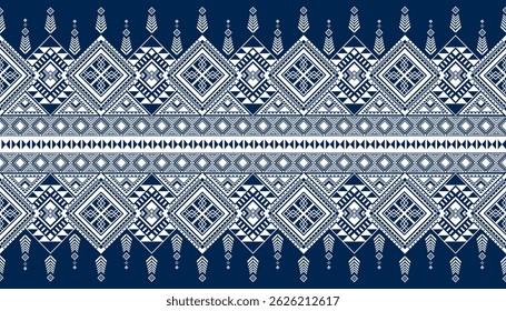 Blue and white Geometric Ethnic boho pattern,fabric, tile, carpet, vector,
illustration design, on navy blue background , bookcase Packaging Astec ,national flannel scarf , print screen  