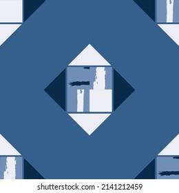 Blue and white geometric pattern with squares. 