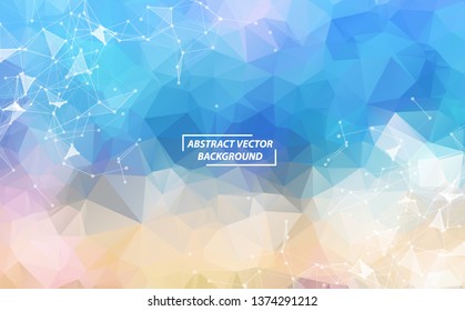 Blue White Geometric Polygonal background molecule and communication. Connected lines with dots. Minimalism background. Concept of the science, chemistry, biology, medicine, technology.