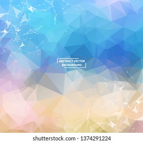 Blue White Geometric Polygonal background molecule and communication. Connected lines with dots. Minimalism background. Concept of the science, chemistry, biology, medicine, technology.