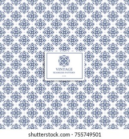 Blue and white geometric seamless pattern. Minimal pattern. Vintage. Great for fabric and textile, wallpaper, packaging or any desired idea. 