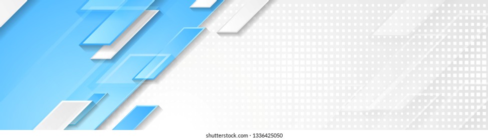 Blue And White Geometric Tech Corporate Banner Design. Vector Background