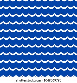 Blue and white geometric waves seamless pattern, vector