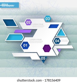 Blue and white geometrical abstract infographic template with hexagons. Eps10