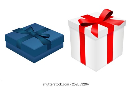 Blue and white gift boxes with ribbon -vector