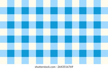 Blue and white gingham checkered pattern inspired by Bavarian tablecloth. Seamless textile background for design and print