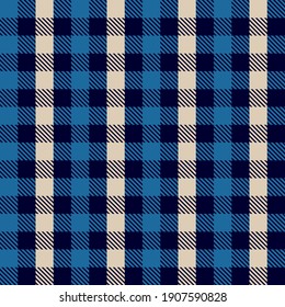 Blue and white gingham fabric. Seamless pattern inspired by vintage design. Template for plaids, shirts, napkins, dresses and others.