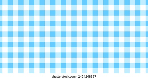 Blue and white gingham pattern. Checkered pastel texture for picnic plaid, tablecloth, napkin, towel, blanket, handkerchief. Fabric Italian background. Retro textile design. Vector flat illustration