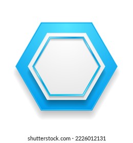Diseño geométrico de cuadro hexagonal brillante azul y blanco. Resumen de fondo vectorial tecnológico