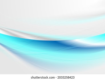 Blue white glossy smooth waves abstract blurred background. Vector design