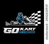 blue and white gokart race logo vector