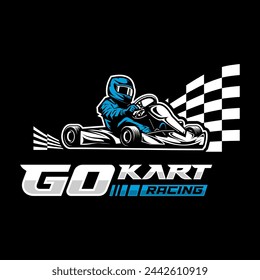 blue and white gokart race logo vector