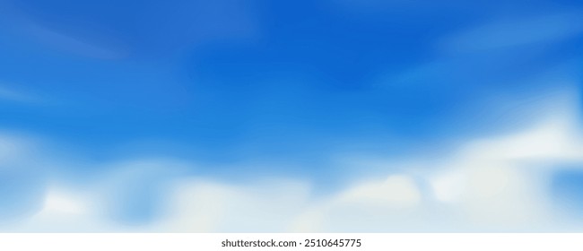 Blue white gradient background of sky and clouds. Abstract blurred texture of sunny day with morning sunlight in winter. Bright horizon nature landscape. Afternoon daylight.