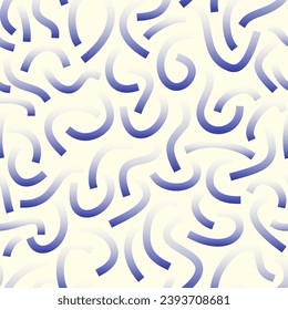 Blue and white gradient curved lines isolated on white background. Transparent Bold Squiggles. Monochrome geometric seamless pattern.